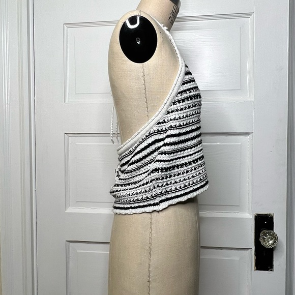 Crochet Striped Halter Top  ALYA Medium Cotton Sweater - Picture 6 of 14